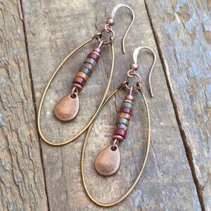 Copper Beaded Drop Earrings